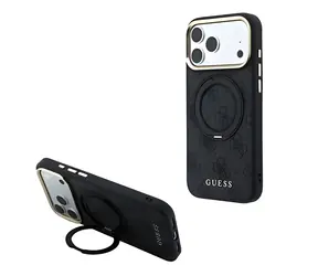 Guess PU 4G Ring Stand iPhone 18 Pro Max czarne / Tylna obudowa / MagSafe / Apple iPhone 18 Pro Max