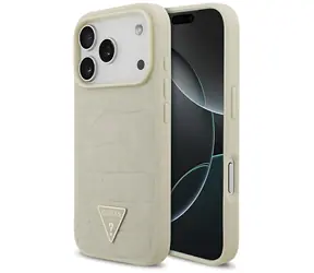Guess Croco Triangle Logo MagSafe etui iPhone 17 Pro złote / Tylna obudowa / MagSafe