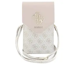 Guess PU Leather+Grained 4G Metal Logo różowy / Torba na telefon