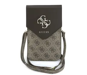 Guess PU Leather+Grained 4G Metal Logo brązowa / Torba na telefon