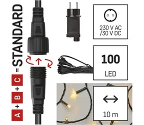 Emos D1AW01 CONNECT / Łańcuch startowy z zasilaczem / 100 LED / 10 m / ciepła biel / IP44