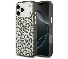 Guess IML Leopard Glitter Triangle Logo MagSafe czarny / Tylna obudowa / MagSafe / iPhone 17/18 Pro Max