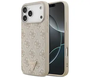 Guess PU Leather 4G Strass Triangle Logo Gold Frame różowe / Tylna obudowa / MagSafe / iPhone 17 Pro Max, 18 Pro Max