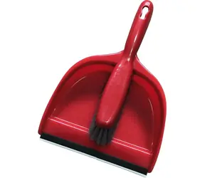Miotła i szufelka LAMART Clean czerwona / Plastik z gumową obręczą / Włosie syntetyczne / 31 x 22,5 x 10 cm