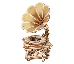 Robotime Music Box Gramophone Diva / Drewniana układanka 3D / Ponad 200 elementów / Wysoki poziom trudności / Od 14 lat