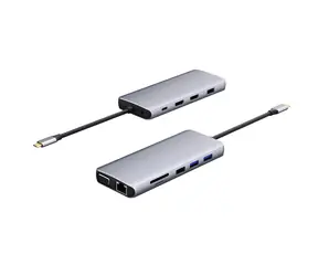 eSTUFF USB-C Hub 12v1 szary / Stacja dokująca / 2x HDMI 4K / USB-C PD 100W / Gigabit LAN