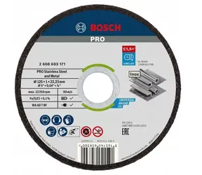 BOSCH PRO / Tarcza tnąca do stali nierdzewnej i metalu / 125 mm / Otwór 22,23 mm / WA 60 T BF / 100 szt.