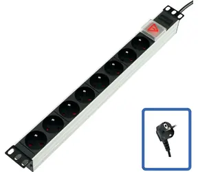 Lanview TUPS031 czarny / Panel rozdzielczy / 19" / 1U / 8 gniazd / 16A / przełącznik