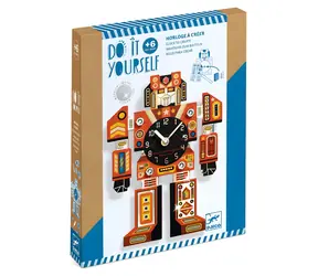 DJECO DIY Zrób to sam - robot-zegar / Zestaw kreatywny / Funkcjonalny mechanizm zegarowy / Tektura FSC / Ponad 80 naklejek