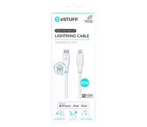 eSTUFF INFINITE (GRS) biały / Kabel / USB-C - Lightning / MFI / 3 m