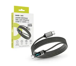 Mobile Origin CB18 Space Grey / Kabel z wyświetlaczem LED / USB-C do USB-C / 240 W PD 3.1 / 80 Gb/s / 8K/60Hz / 1,5 m