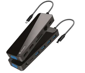 eSTUFF 13-w-1 Mobilna stacja dokująca czarna / Stacja dokująca / USB-C / 2x HDMI / VGA / PD 100 W