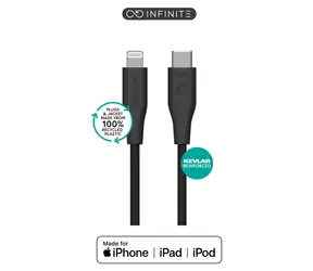 eSTUFF INFINITE (GRS) czarny (ES602180-BULK) / Kabel Lightning / USB-C / 1 m / MFI