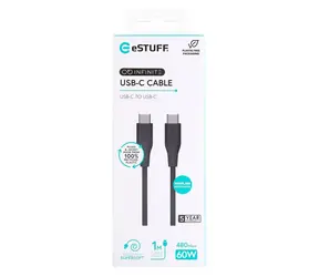 eSTUFF INFINITE (GRS) czarny / Kabel / USB-C / 1 m / 60 W / GRS plastik z recyklingu