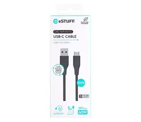 eSTUFF INFINITE (GRS) czarny / Kabel / USB-C - USB-A / 1 m / 60 W / GRS plastik z recyklingu