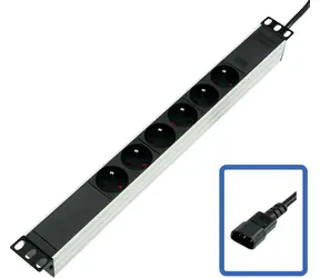 Gniazdo Lanview PDU 6x bez przełącznika czarne / Panel rozdzielczy / 19" / 1U / 4000 W / 2,5 m