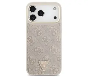 Guess PU Leather 4G Strass Triangle Logo Gold Frame Pink / Tylna obudowa / MagSafe / iPhone 18 Pro