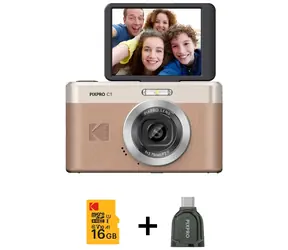 Kodak PixPro C1 brązowy, zestaw z kartą 16GB i czytnikiem / Aparat / 13 MPx / CMOS / Full HD