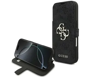 Guess Book 4G Metalowe Logo czarne / Etui w kształcie książki / do iPhone'a 18 Pro i 17 Pro / metalowe Logo