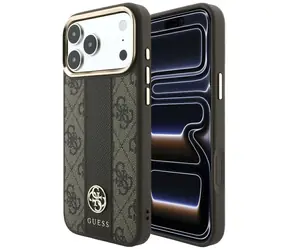 Guess 4G Stripe Round Classic Logo MagSafe brązowy / Tylna obudowa / iPhone 17 Pro, 18 Pro / MagSafe