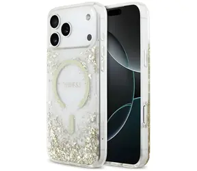 Guess Resin Bottom Glitter MagSafe złoty / Tylna obudowa / MagSafe / iPhone 18 Pro Max, 17 Pro Max
