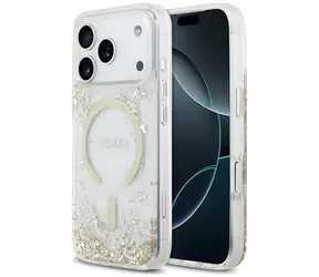 Guess Resin Bottom Glitter MagSafe złoty / Tylna obudowa / MagSafe / iPhone 18 Pro, 17 Pro