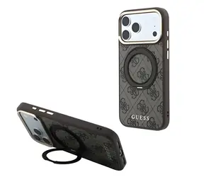 Guess PU 4G Ring Stand iPhone 18 Pro Max brązowe / Tylna obudowa / MagSafe / Apple iPhone 18 Pro Max