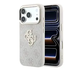 Guess PU 4G Strass Metal Logo różowy / Tylna obudowa / Apple iPhone 18 Pro Max