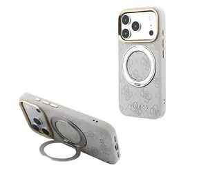 Guess PU 4G Ring Stand iPhone 18 Pro różowe / Tylna obudowa / MagSafe / Apple iPhone 18 Pro
