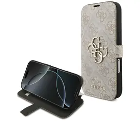 Guess Book 4G Metal Logo różowy / etui typu Book / do iPhone'a 18 Pro i 17 Pro / metalowe Logo