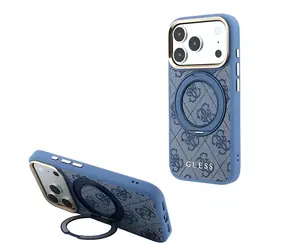 Guess PU 4G Ring Stand na iPhone'a 18 Pro Max niebieskie / Tylna obudowa / MagSafe / Apple iPhone 18 Pro Max