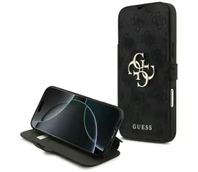 Guess Book 4G Metalowe Logo czarne / Etui typu Book / iPhone 18 Pro Max, 17 Pro Max / metalowe Logo