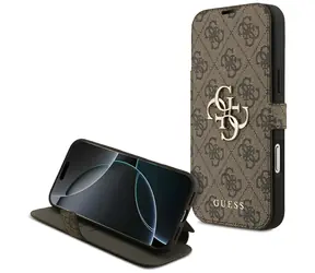 Guess Book 4G Metal Logo brązowy / Etui Book / iPhone 18 Pro Max, 17 Pro Max / metalowe Logo
