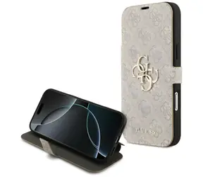 Guess Book 4G Metal Logo różowy / Etui na książkę / iPhone 18 Pro Max, 17 Pro Max / metalowe Logo