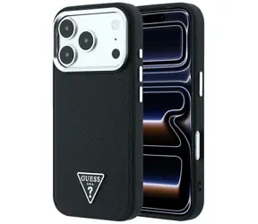 Guess Grained Triangle Logo MagSafe czarny / Tylna obudowa / MagSafe / iPhone 17 Pro i 18 Pro