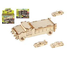 Drewniane puzzle 3D autko / Zestaw do budowania / 4 elementy / od 6 lat
