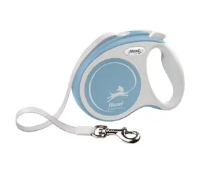 Smycz FLEXI Comfort PLUS S jasnoniebieska / Samozwijająca / pasek / 5 m / dla psów do 15 kg