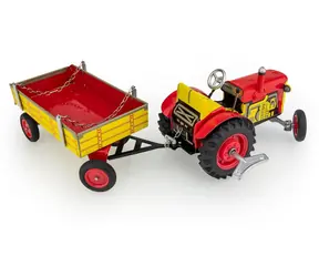 Ciągnik KOVAP Zetor z platformą, czerwony / 1:25 / 28 cm / metal / na kluczyk / od 3 lat