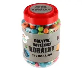 MISIKI Koraliki drewniane kolorowe 235 szt. / Zestaw kreatywny / Słoik / od 3 lat