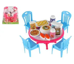 Meble dla lalek TEDDIES - stolik i krzesełka z akcesoriami / Plastik / 3 kolory / 12 cm / od 3 lat