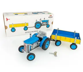 Ciągnik KOVAP Zetor z platformą, niebieski / metalowy / na kluczyk / skala 1:25 / 28 cm / od 3 lat