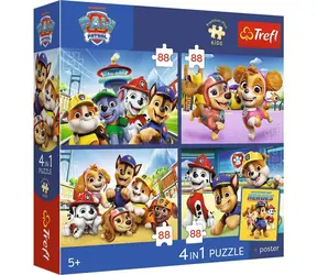 Puzzle Trefl Psi Patrol 4w1 / 4x88 elementów / 28,5 x 20,5 cm / od 5 lat