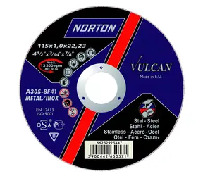 Norton Clipper Vulcan Metal Inox A60S6BF41 / Tarcza tnąca do metalu i stali nierdzewnej / 125 x 22,23 x 1,0 mm