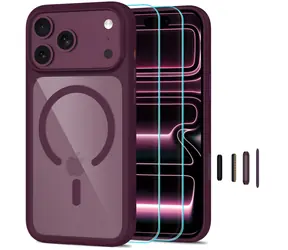 Tech-Protect MagOne CC transparentny bordowy / Etui + szkło hartowane / Apple iPhone 17 Pro Max, 18 Pro Max / MagSafe