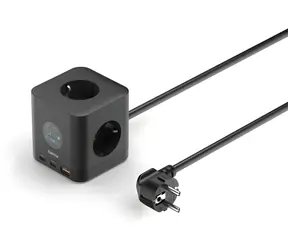 Przedłużacz HAMA Cube czarny / Przedłużacz / 3 gniazda / 2x USB-C + 1x USB-A / PD 67 W / wyświetlacz / 1,4 m