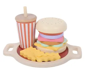 Zestaw do samodzielnego montażu fast foodów 2Kids Toys / Drewniana zabawka motorowa / hamburger, frytki, napój / od 3 lat