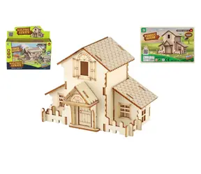 Drewniany domek 3D z puzzli TEDDIES / Zestaw do budowania / 4 rodzaje / Drewno / od 6 lat