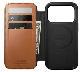 Nomad Modern Leather Folio saddle (Horween) / Case / Apple iPhone 18 Pro, 17 Pro / MagSafe, Qi2