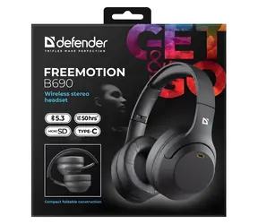 Defender FreeMotion B690 czarny / Słuchawki bezprzewodowe / Bluetooth / AUX / USB-C