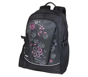Plecak Easy czarny w kolorowe kwiaty / Plecak szkolny / 20 l